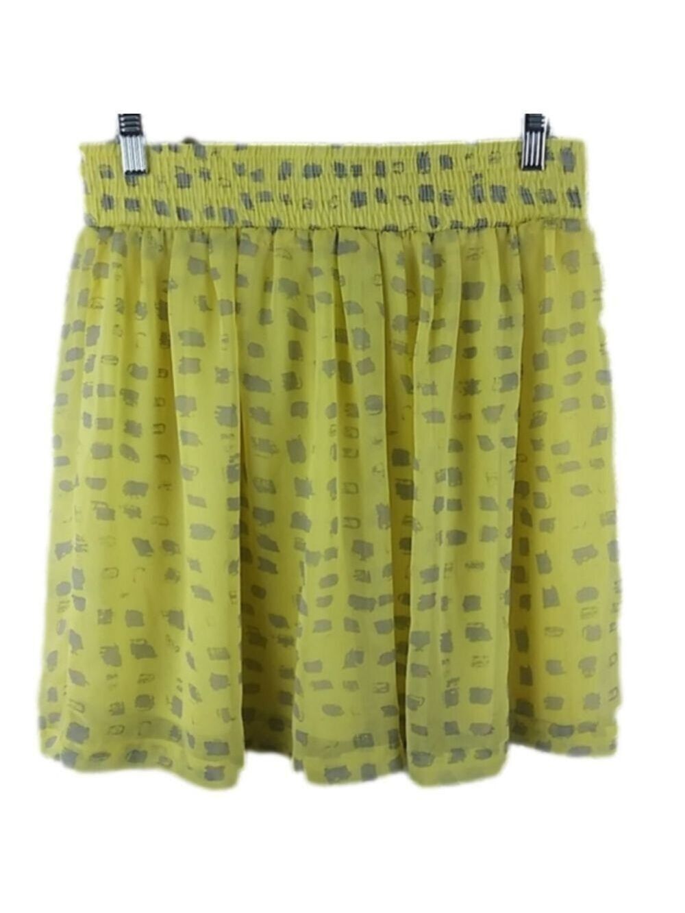 𝅺Dina Be Yellow Gray Geometric Pattern Back Zip Pleated Spring Micro Mini Skirt